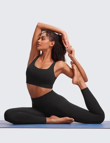 Vista 3 de CRZ YOGA Butterluxe - Brasier deportivo largo con espalda en U para mujer, cuello redondo, acolchado, para yoga, entrenamiento, con almohadillas