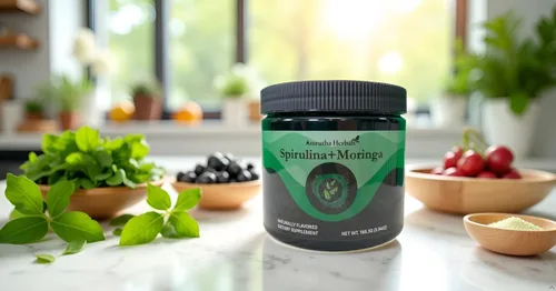 Vista 6 de Espirulina orgánica + polvo de moringa orgánica, sin gluten, apto para veganos, desintoxicante y digerido, superalimentos, 30 porciones fabricadas