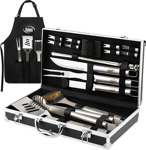 Vista 11 de Kaluns Accesorios para Barbacoa, Regalos para Papá para Navidad, Regalos para Barbacoa, Juego de Herramientas para Barbacoa de Acero Inoxidable
