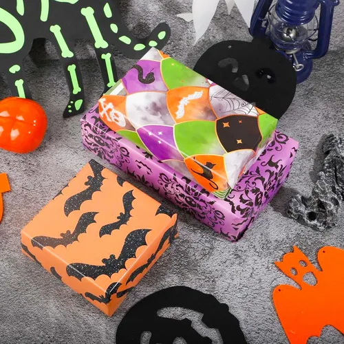 Vista 5 de Dtiafu Papel de regalo de Halloween para niños, niñas, mujeres, hombres y niños, 10 hojas de papel de regalo de fantasma gótico con patrones