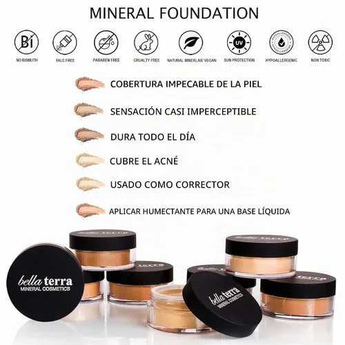Vista 6 de Base de maquillaje en polvo mineral Bella Terra De larga duración para todo el día transparente para una cobertura completa – mate, libre