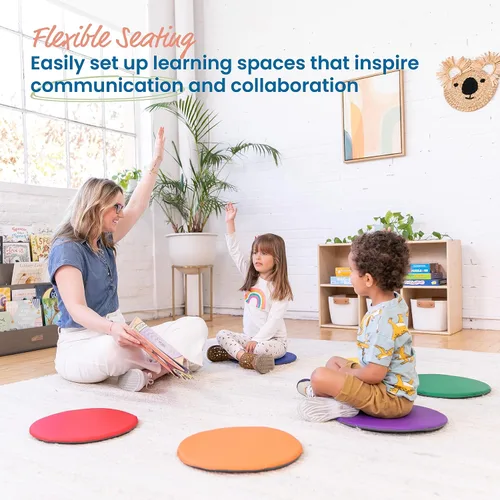 Vista 3 de ECR4Kids SoftZone Cojines de Piso Coloridos, Redondos, Asientos Flexibles, Variados, 6 Piezas