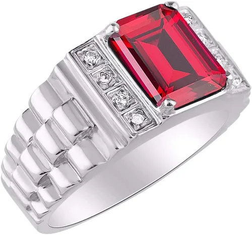 Vista 3 de Rylos anillo para hombre con piedra preciosa con corte esmeralda y diamantes brillantes auténticos en plata esterlina 925, 2564 x 516 pulgadas