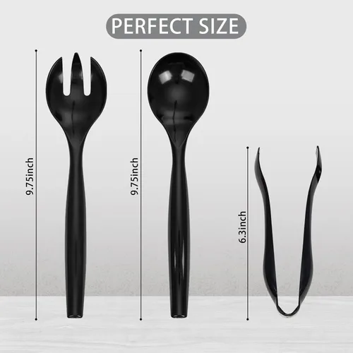 Vista 8 de Supernal Juego de 36 utensilios de plástico negro para servir, pinzas, cucharas y tenedores desechables resistentes (12 cada uno), suministros