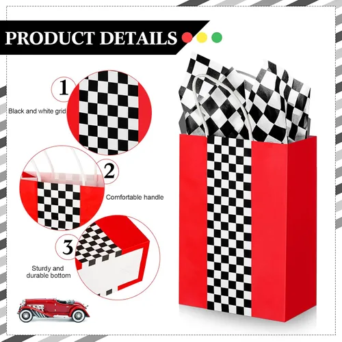 Vista 3 de Glenmal Paquete de 16 bolsas de regalo para autos de carreras con papel de seda a granel de 8.3 x 5.9 x 3.1 pulgadas, bolsas de recuerdo de fiesta