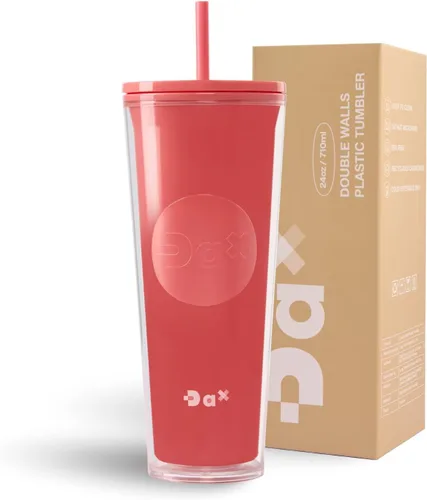 Vista 11 de DA Vaso de plástico de 24 onzas con tapa y popote, resistente a fugas Azul