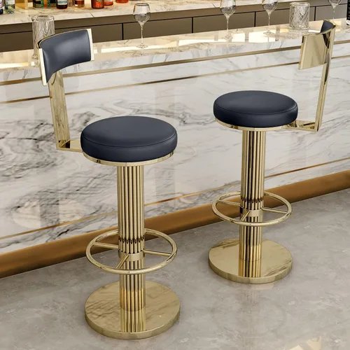 Vista 7 de FUNROLUX Gold Bar Stools, Adjustable Swivel Counter Height Barstools Black Negro