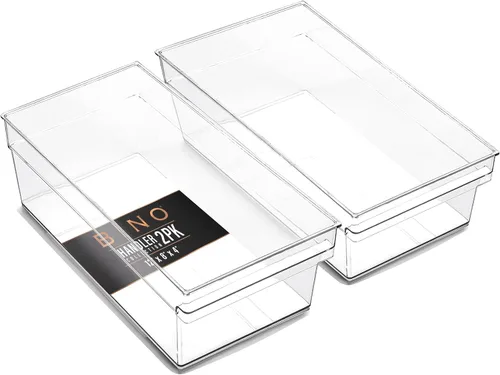 Vista 12 de BINO Contenedores de almacenamiento de plástico, pequeños y poco profundos THE HANDLER COLLECTION Contenedores organizadores multiusos