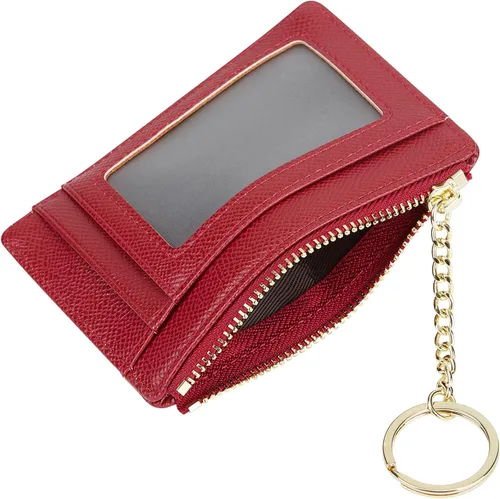 Vista 23 de Tarjetero delgado minimalista para mujer, monedero, monedero, llavero con bolsillo frontal con ventana de identificación