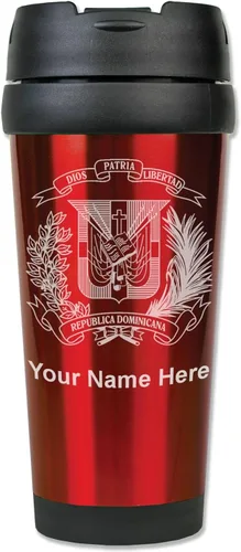 Vista 8 de LaserGram Taza de viaje de café de 16 onzas, escudo de armas República Dominicana, grabado personalizado incluido (negro)