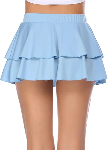 Vista 2 de Avidlove - Minifalda plisada con volados para mujer, color liso, falda de lencería