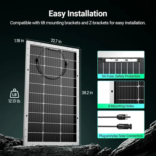 Vista 4 de HQST Panel solar bifacial de 100 W, 12 V, alta eficiencia de hasta un 25 % con tecnología de células PERC, impermeable IP68 para un mejor