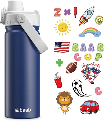 Vista 10 de baab Botella de Agua para Niños de 18 oz, Botella de Agua Aislada para Niños con Tapa de Boquilla Bloqueable y Calcomanías, Taza de Agua para Niños