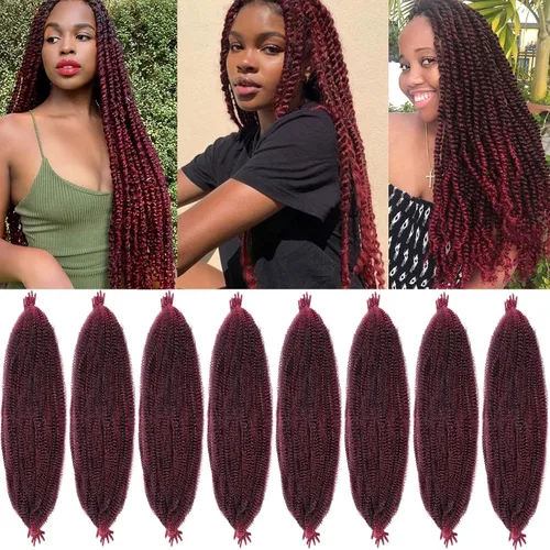 Vista 64 de Cabello de Envoltura Pre-Esponjado de 8 Pulgadas, 3 Paquetes, Cabello Afro Twist Pre-Separado Elástico para Locs, Cabello Afro Twist Negro Natural