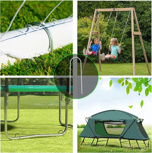 Vista 2 de Anclajes de estacas para trampolín resistentes, estacas de viento alto en forma de U, extremos afilados, anclaje de tierra de acero galvanizado