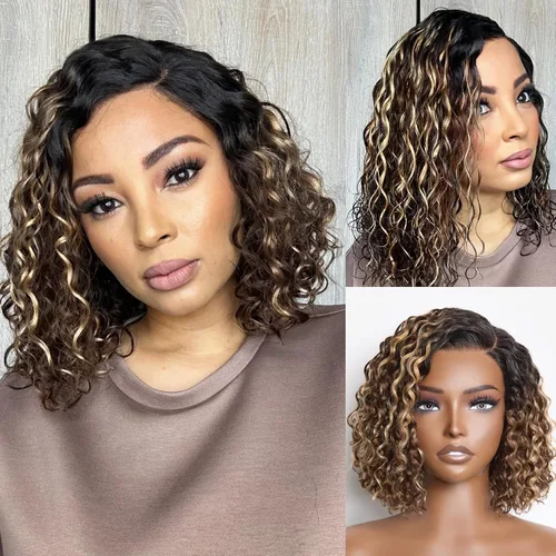 Vista 33 de LUVME HAIR Pelucas de cabello humano rizado sin pegamento de 6 pulgadas, precortadas, indetectable, HD, encaje Bob, peluca corta y rizada con ondas