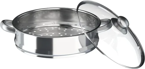Vista 8 de Vaporizador de acero inoxidable de 5 niveles con sartén y tapa apilables, olla de cocción de verduras y carne de gran capacidad para cocinar, olla