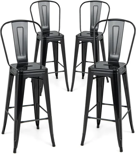 Vista 10 de Giantex Juego de 4 taburetes de bar de metal de 24 pulgadas, sillas de barra de altura de mostrador con respaldo extraíble y reposapiés integrado