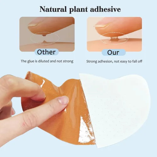 Vista 5 de Cinta de levantamiento de senos 4 unidades Adhesivo invisible para senos grandes y vestidos sin tirantes, color nude ultrafino + 4 cubiertas