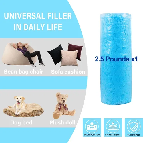 Vista 3 de DR.DUDU Espuma de relleno para puf de 2.5 libras, relleno de espuma viscoelástica de gel triturado, espuma de relleno de almohada premium suave