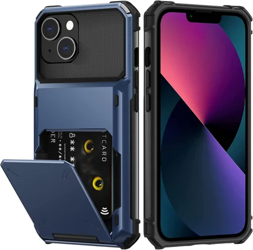 Vista 26 de Nvollnoe Funda para iPhone 13 con tarjetero [almacena 5 tarjetas] Funda tipo cartera de doble capa resistente a prueba de golpes con ranura oculta