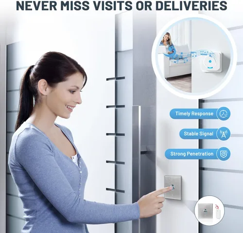 Vista 2 de Extensor de timbre inalámbrico con receptor para timbre con cable existente, convertir timbre con cable en timbre de puerta inalámbrico, rango