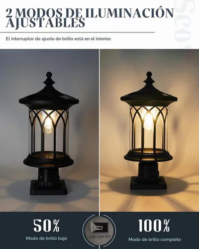 Vista 2 de KL235SPL10-1 - Luces solares impermeables para exteriores, lámpara solar del atardecer al amanecer, lámpara de poste de luz solar para poste E26
