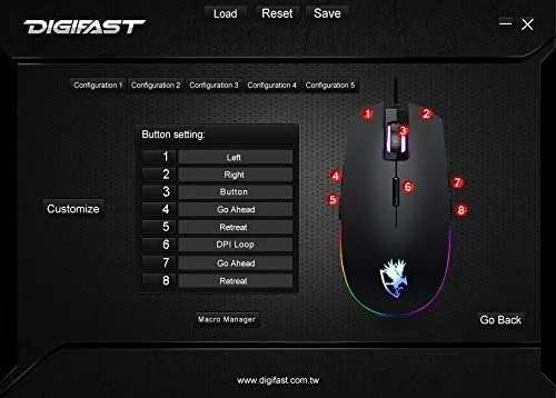 Vista 5 de Digifast Nightfall RGB Gaming Mouse NF24 RF inalámbrico Óptico 800DPI ratón