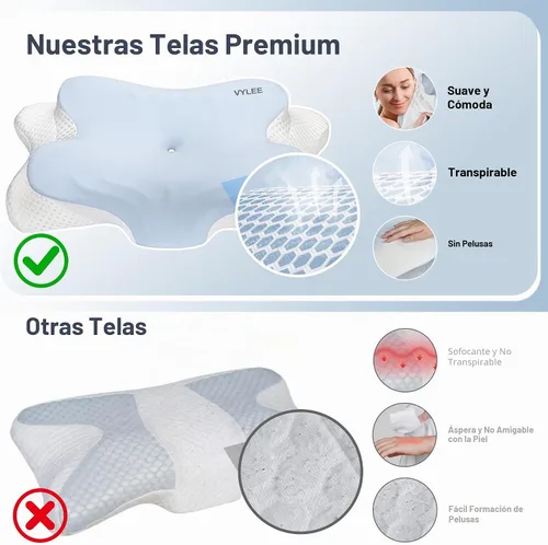 Vista 7 de VYLEE Almohada cervical para el cuello para aliviar el dolor, almohada Azul y Blanco