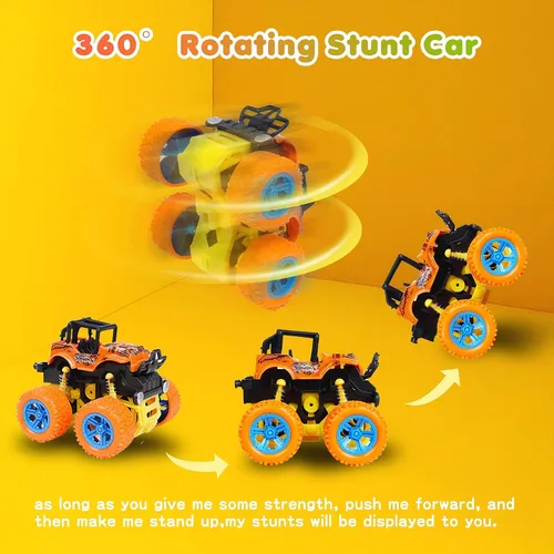 Vista 2 de Camión monstruo para niños de 3, 4, 5, 6, 7 años, paquete de 4 juguetes de automóvil impulsados por fricción Push and Go, juego de vehículos