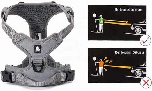Vista 3 de JUXZH Truelove Arnés para perro sin tirones con mango de fácil control y 2 accesorios para correa, chaleco reflectante ajustable para mascotas Gris
