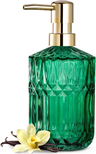 Vista 14 de EMPO Dispensador de jabón de vidrio transparente con bomba de plástico ABS, dispensadores de loción de cristal para fregadero de cocina, baño Negro