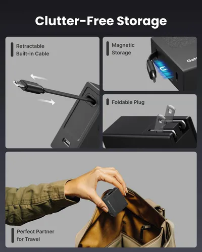 Vista 6 de Gitryin Cargador micro USB portátil, cargador de pared retráctil con cable de carga de 33.5 pulgadas, bloque de carga rápida de 40 W con puerto USB