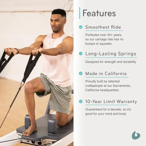 Vista 4 de Balanced Body Allegro 2 Pilates Reformer, equipo de ejercicio de pilates, equipo de entrenamiento para el hogar o estudio Allegro 2 Pilates