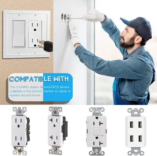 Vista 3 de Cubiertas de interruptor de luz para placa de pared, cubiertas de salida de tamaño mediano, cubiertas decorativas para placa de interruptor GFCI