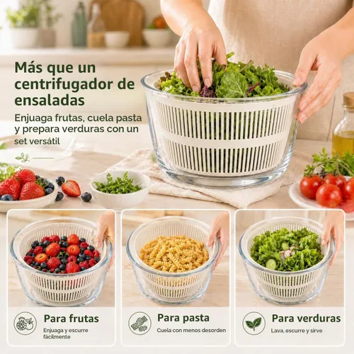 Vista 6 de Ensalada de vidrio grande de 5.2 cuartos de galón con tapa de Blanco sucio