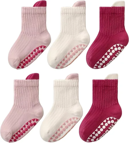 Vista 8 de XuoAz 6 pares de calcetines antideslizantes de algodón con agarre para niños y niñas pequeños