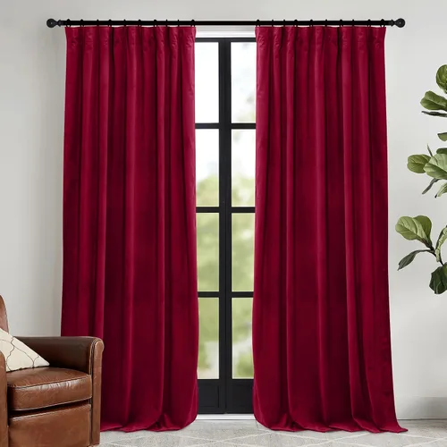 Vista 30 de RYB HOME Cortinas elegantes de terciopelo verde de 63 pulgadas de largo, bloqueo de luz, aislamiento térmico, elegantes cortinas de terciopelo
