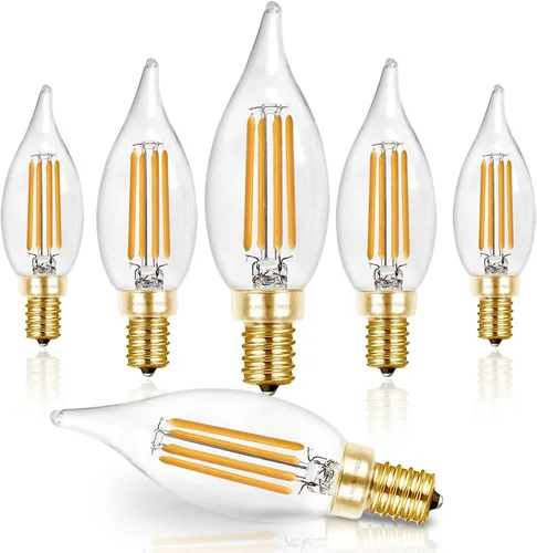 Vista 25 de Hizashi Bombilla de candelabro E12 de 40 W, bombillas LED de candelabro regulables CRI 90+, 4 W, 450 lm, 5000 K, luz blanca diurna, punta de llama