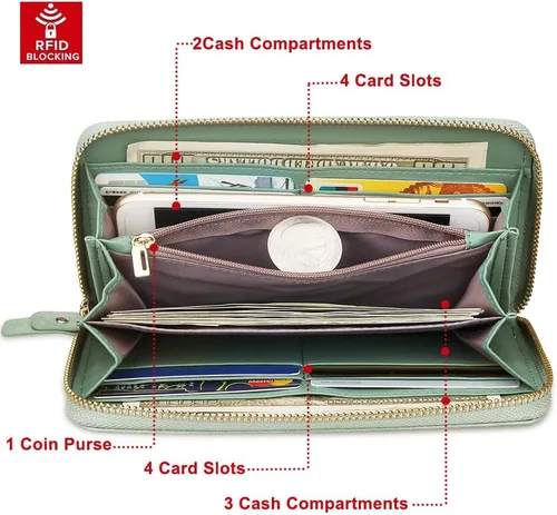 Vista 2 de FT FUNTOR Cartera de pulsera para mujer, cartera de piel sintética vegana con cremallera alrededor del teléfono, tarjetero organizador
