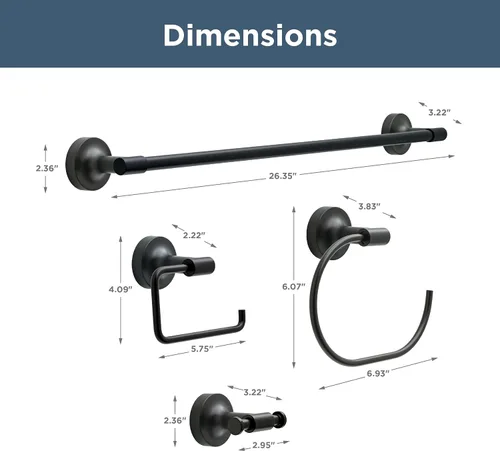 Vista 8 de Franklin Brass Voisin - Juego de 4 toalleros de baño negro mate de 24 pulgadas, soporte para papel higiénico, soporte para toallas de mano, gancho