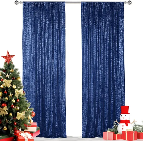 Vista 14 de Hahuho - Cortina de fondo de lentejuelas negras, 2 piezas de 2 pies x 8 pies, cortina de fondo con purpurina para fiestas, Navidad, boda, decoración