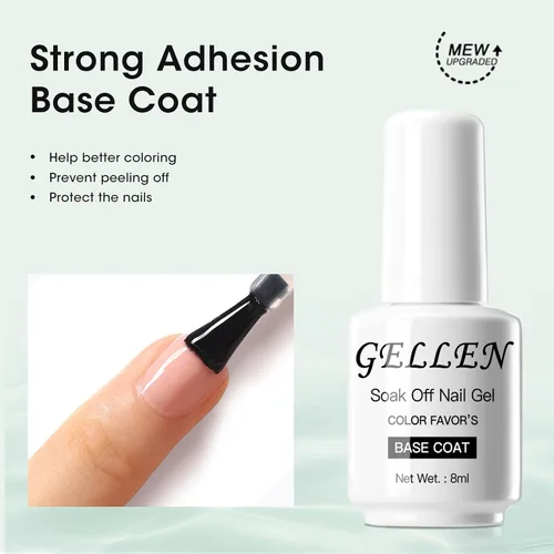 Vista 3 de Gellen Top Coat y Base Coat para Gel Polish - Acabado Shine de larga duración, 8ml cada botella Capa superior y base transparente