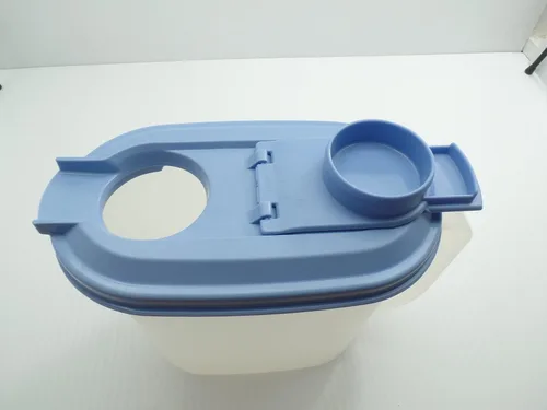 Vista 5 de Tupperware Vintage Slim Line - Jarra transparente para refrigerador de 1 cuarto de galón con tapa azul