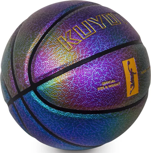 Vista 2 de KUYOTQ Baloncesto para mujer juvenil, cuero morado brillante, talla 6 (28.5 pulgadas), baloncesto con textura deslumbrante de color brillante
