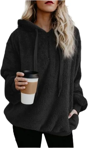 Vista 2 de Mmoneyake Sudaderas con capucha para mujer, de gran tamaño, sherpa, de vellón, mullidas, con bolsillos, para exteriores