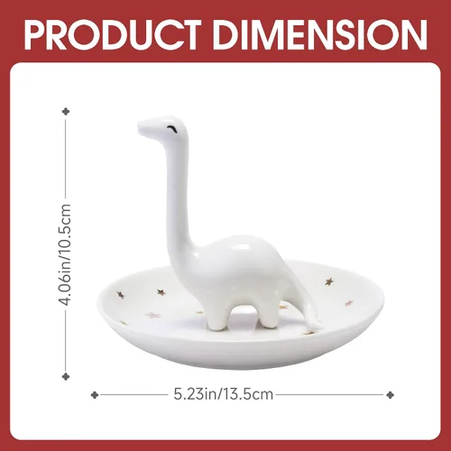 Vista 5 de PUDDING CABIN Soporte para anillos de dinosaurio blanco, regalos de cumpleaños para mujeres, bandeja de joyería única para anillos, aretes