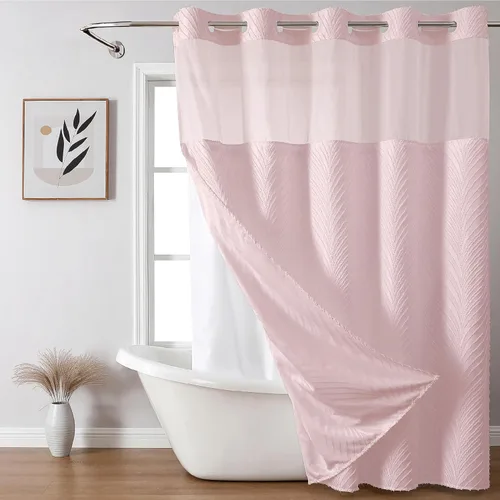 Vista 15 de eachope stall no Hook - Cortina de ducha mechonada con juego de forro a presión, forro interior de tela impermeable blanca, cortina de ducha