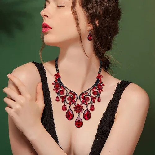 Vista 4 de BriLove - Juego de collar y aretes para mujer diseño tribal étnico de cristal