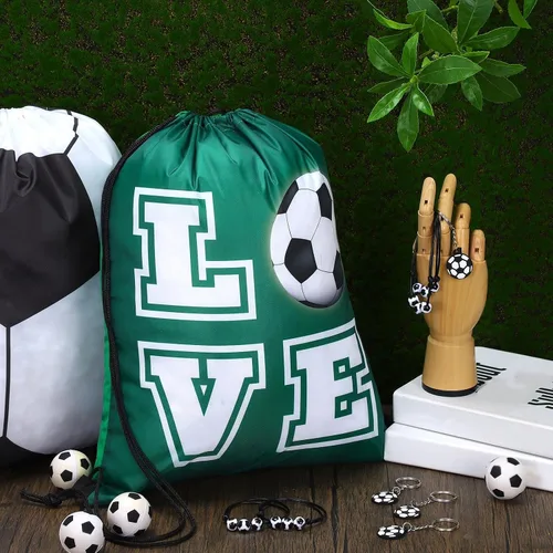 Vista 4 de Patelai 36 piezas de recuerdos de fiesta de fútbol, 12 bolsas de regalo con cordón de fútbol, bolsa de golosinas para deportes, bolsa de golosinas